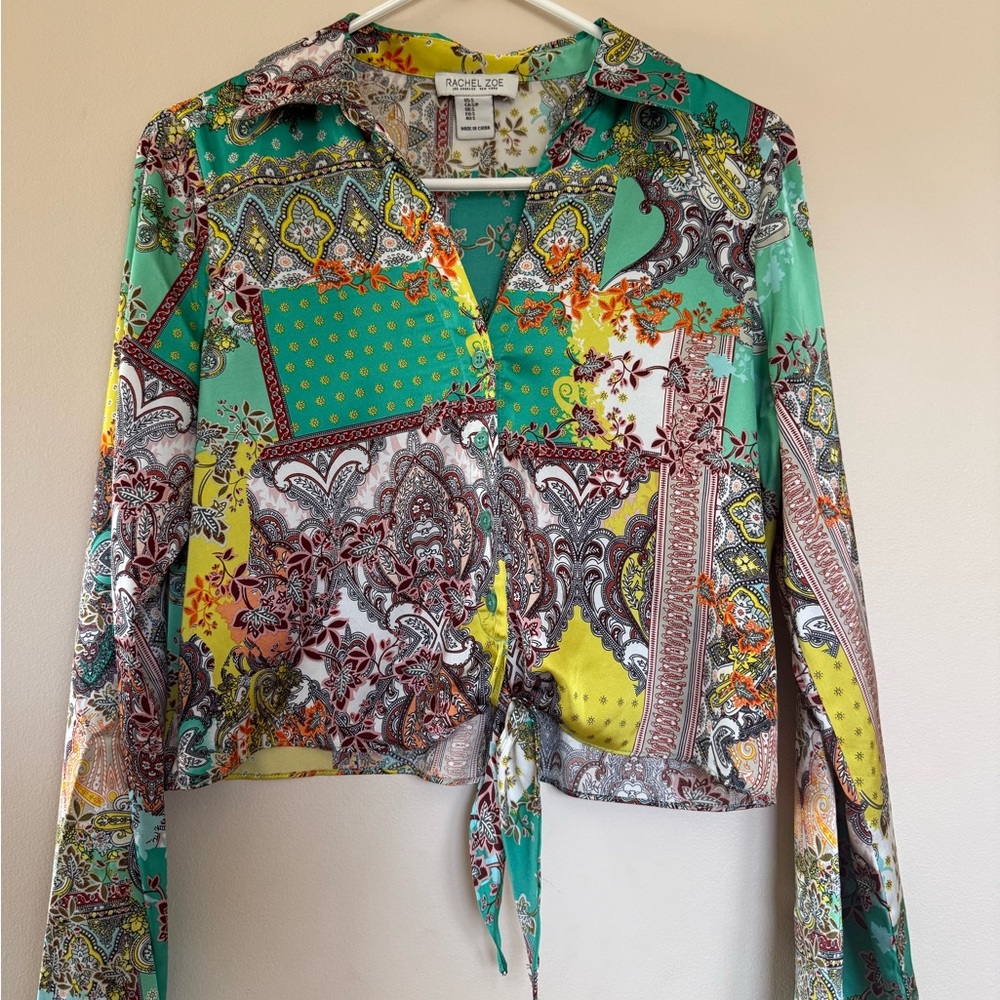 Rachel Zoe Multicolor Paisley Tie-Front Blouse